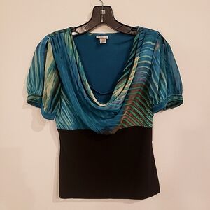 2/$20 Worthington Blouse Drape Neck Multicolor Stretch Top size Small